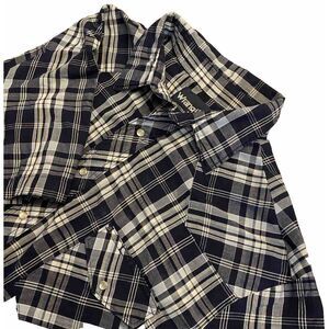 Wrangler Plaid Pearl Snap Button Short Sleeve Shirt Black White  XL‎